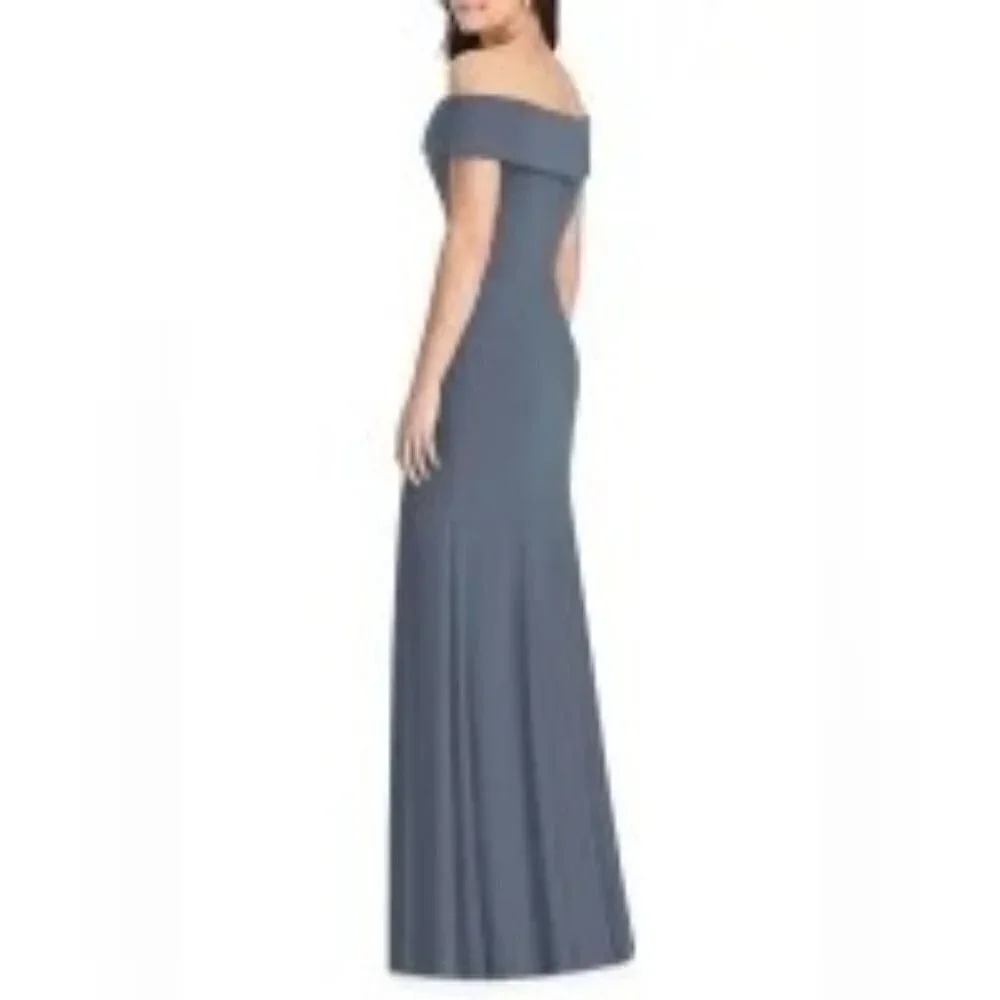 Dessy Womens Full Length Off Shoulder Crepe Dress Size 2 Silverstone NWT